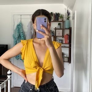 Yellow tie crop top